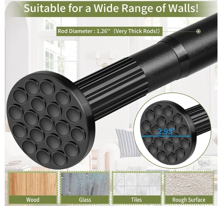 Tension Shower Curtain Rod 51-126In (4.25-10.5Ft), Long Shower Curtain Rod No Drilling, Black - Image 6