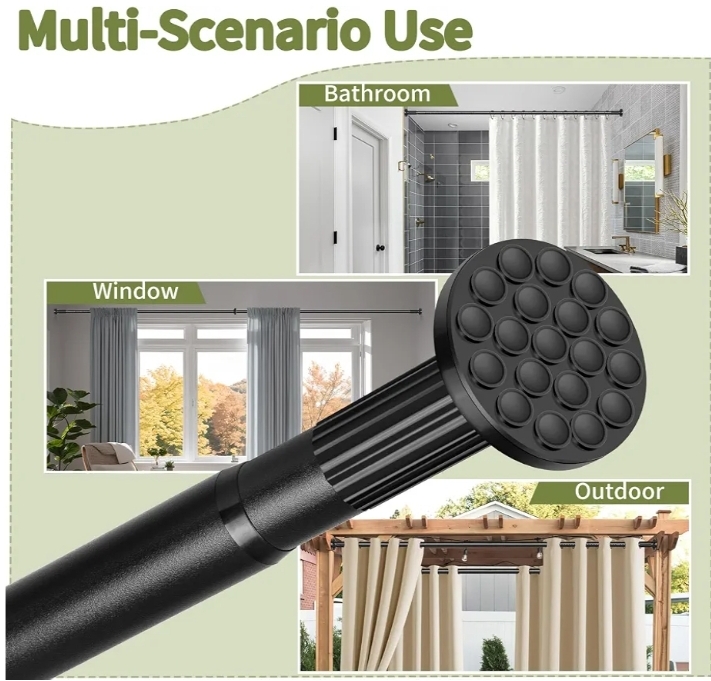 Tension Shower Curtain Rod 51-126In (4.25-10.5Ft), Long Shower Curtain Rod No Drilling, Black - Image 7