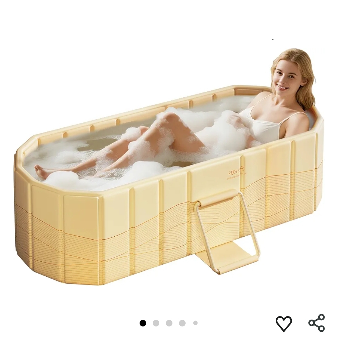 Portable Bathtub, Foldable Bathtub 47.2x21.6x19.6", Beige