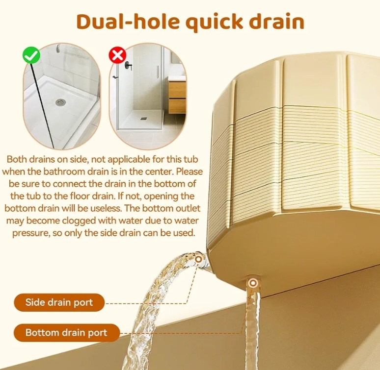 Portable Bathtub, Foldable Bathtub 47.2x21.6x19.6", Beige - Image 4