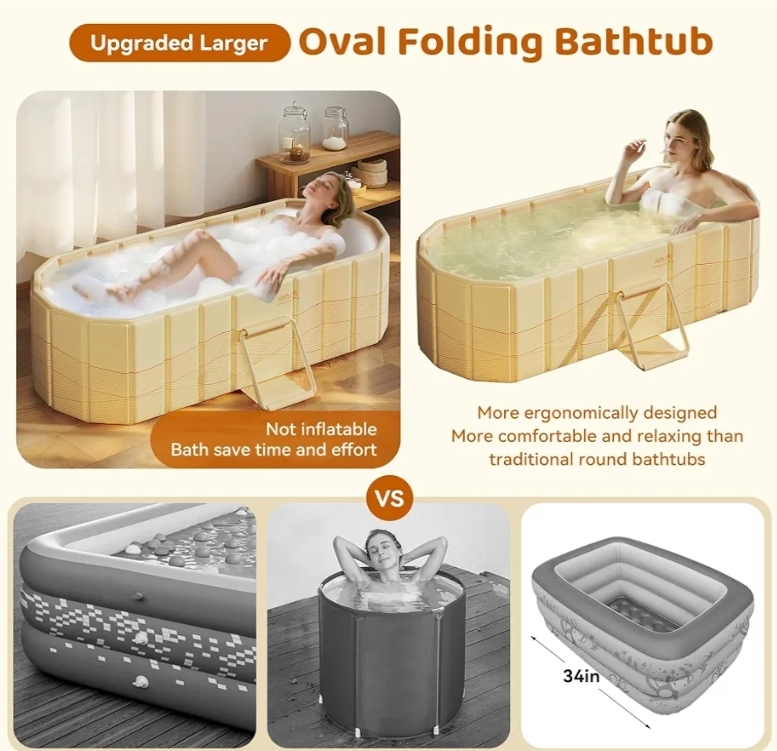 Portable Bathtub, Foldable Bathtub 47.2x21.6x19.6", Beige - Image 8