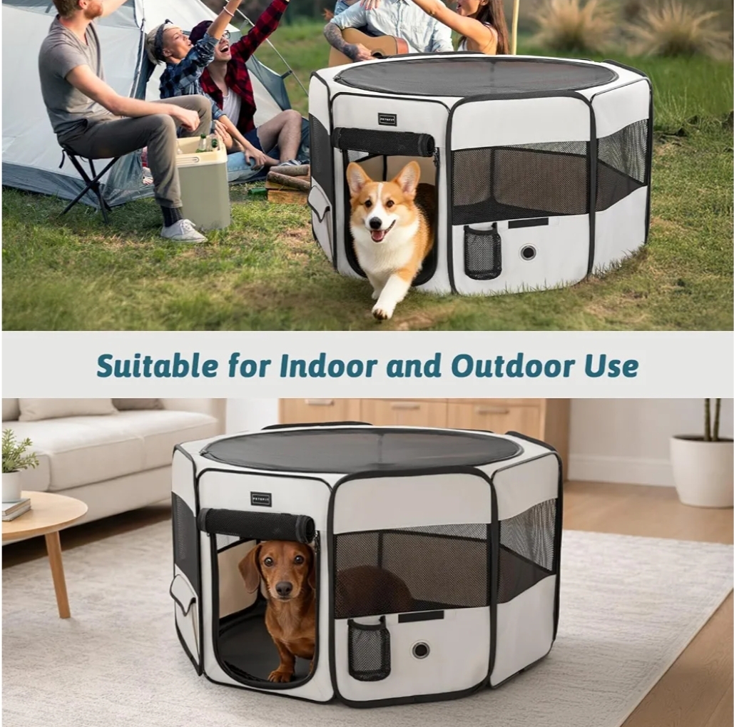 PETSFIT Portable Dog Playpen 24", Removable Waterproof Mat, Zippered Roof - Image 8
