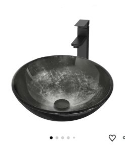 Bathroom Artistic Vessel Sink, Tempered Glass Vanity Round Bowl, Black
