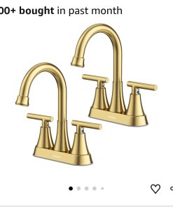 2pk Brushed Gold Bathroom Faucets, Hurran 4 inch Centerset 2-Handle Lead-Free