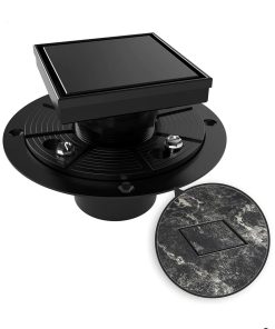 4 Inch Square Shower Drain Black Floor Drain with Flange Reversible 2-in-1 Cover Tile Insert Grate Removable SUS304 Stainless Steel CUPC Certified Matte Black
