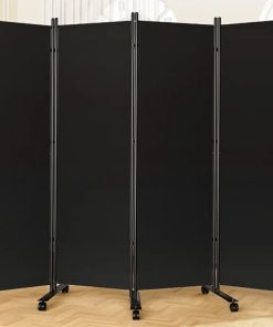 Room Divider Privacy Screens, 4 Panels Dividers with Wheels, Black