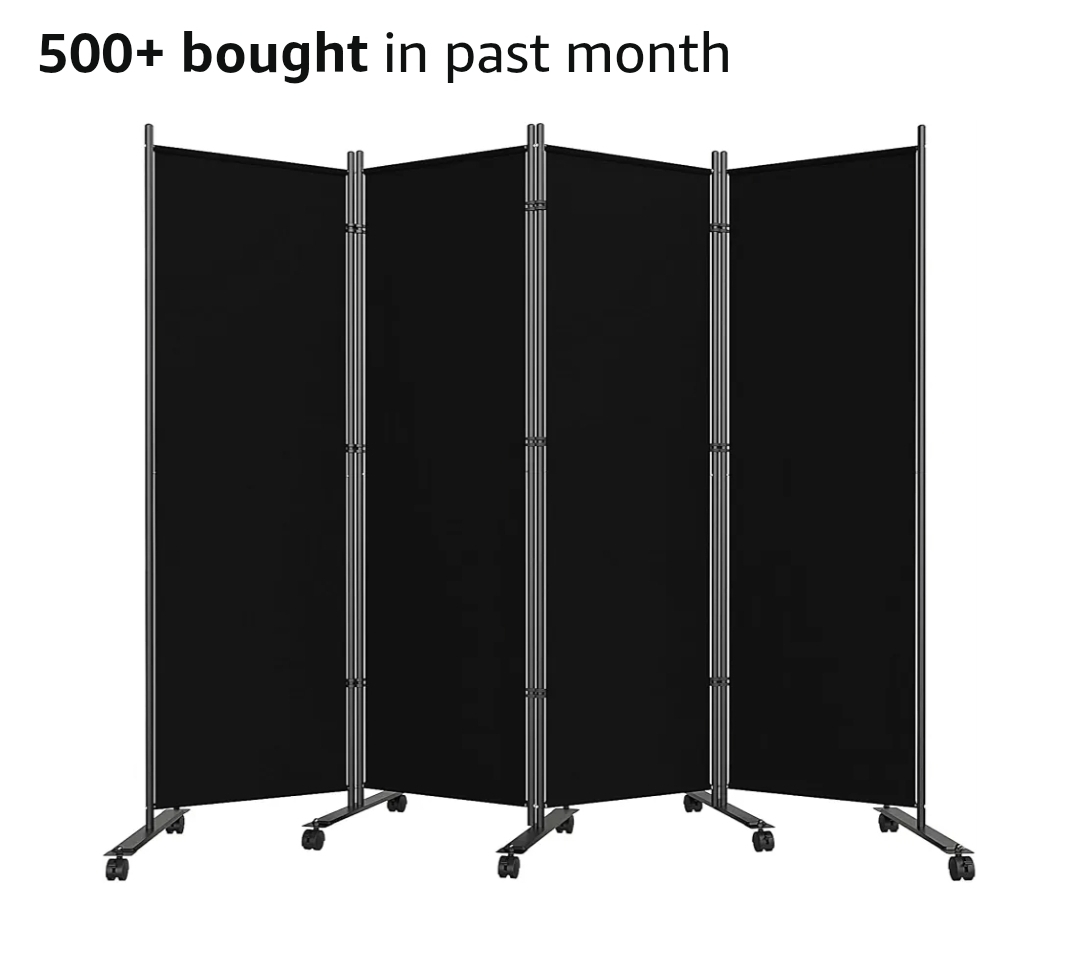 Room Divider Privacy Screens, 4 Panels Dividers with Wheels, Black - Image 5
