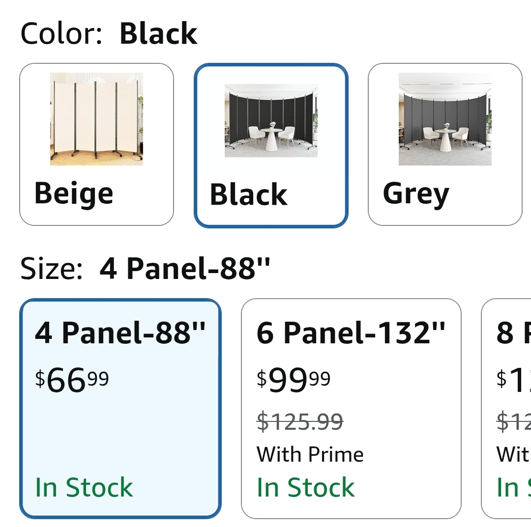 Room Divider Privacy Screens, 4 Panels Dividers with Wheels, Black - Image 2