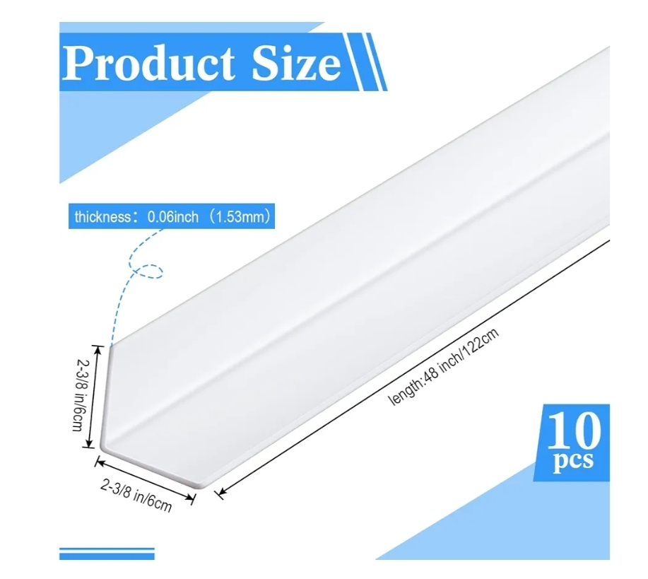 10 Pcs 2-3/8 X 48 Inches Wall Corner Guard, White, Vinyl - Image 5