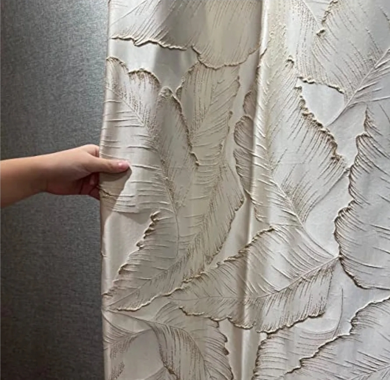Luxury Curtains Beige Jacquard Drapes 3D Gold Leaf High Precision Curtains, 2 Panels - Image 5