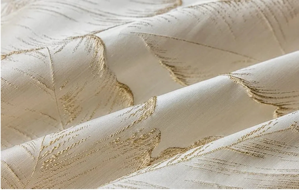 Luxury Curtains Beige Jacquard Drapes 3D Gold Leaf High Precision Curtains, 2 Panels - Image 6