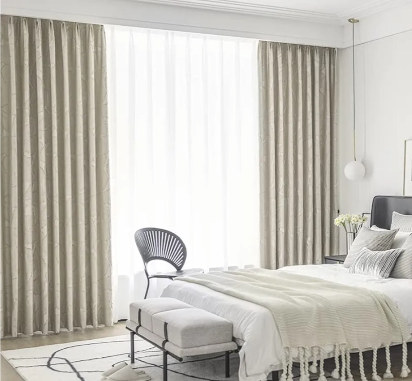 Luxury Curtains Beige Jacquard Drapes 3D Gold Leaf High Precision Curtains, 2 Panels - Image 10