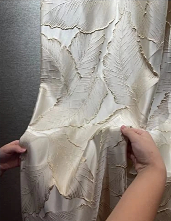 Luxury Curtains Beige Jacquard Drapes 3D Gold Leaf High Precision Curtains, 2 Panels - Image 11