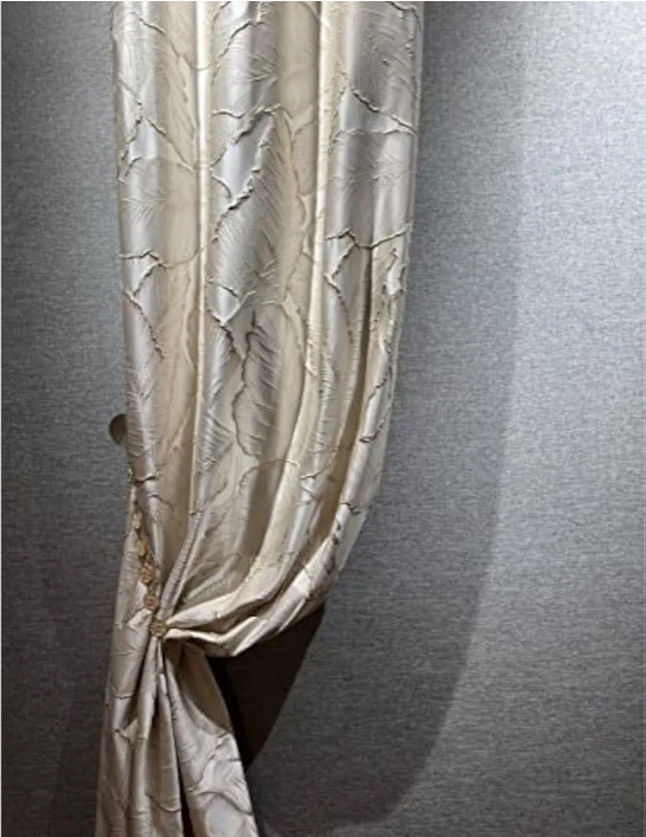 Luxury Curtains Beige Jacquard Drapes 3D Gold Leaf High Precision Curtains, 2 Panels - Image 12