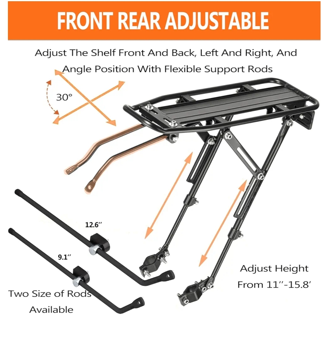 Rear Bike Rack with Large Size Reflective,Bike Cargo Rack with Extra Long Mounting Brackets - Image 6