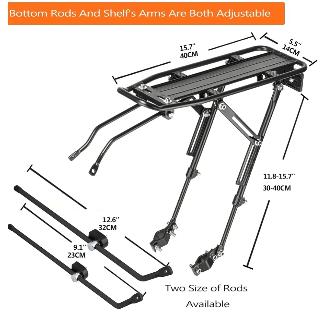 Rear Bike Rack with Large Size Reflective,Bike Cargo Rack with Extra Long Mounting Brackets - Image 11