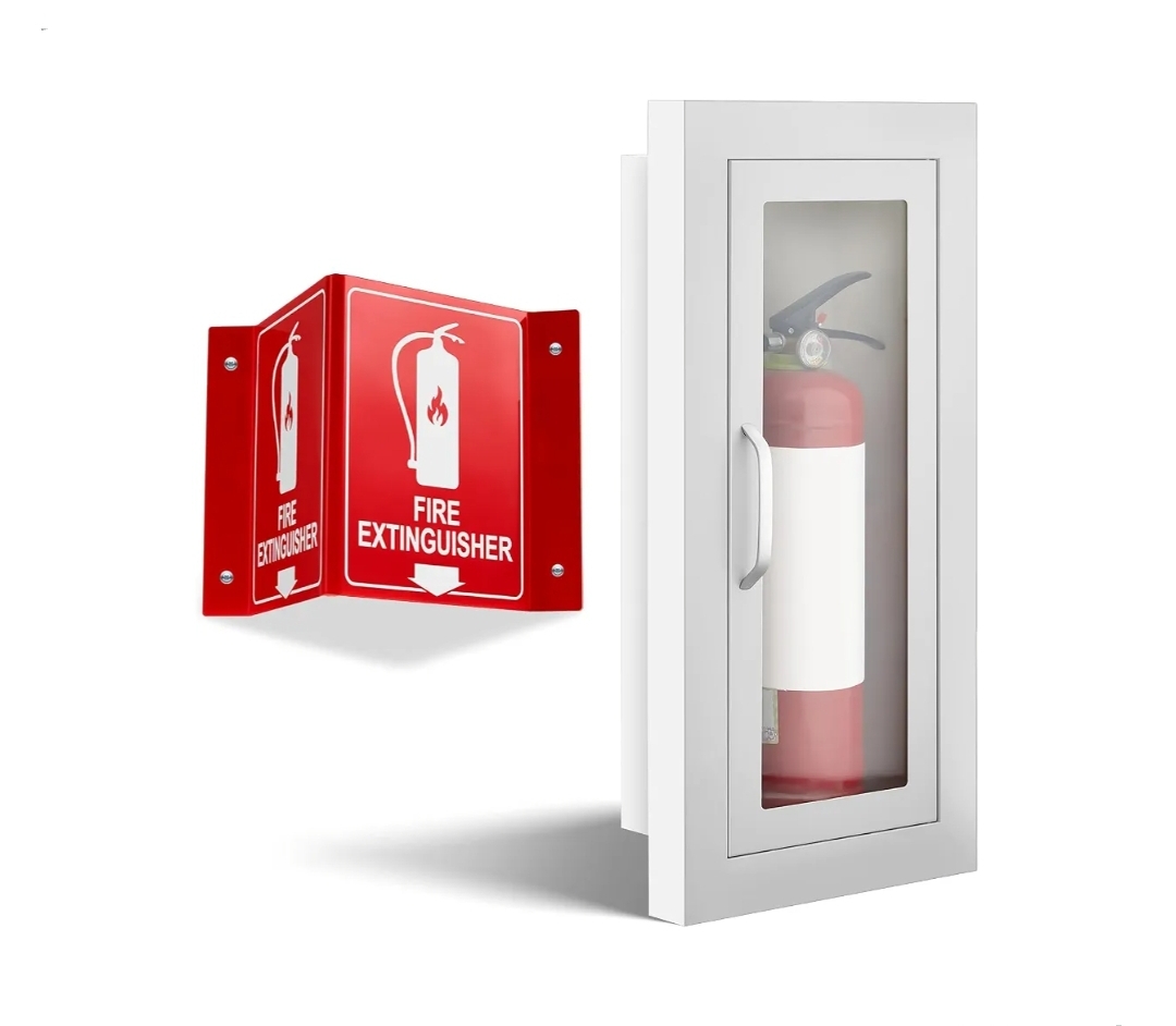 Zonon Recessed Fire Extinguisher Cabinet with Sign Steel 2.5", Full Window