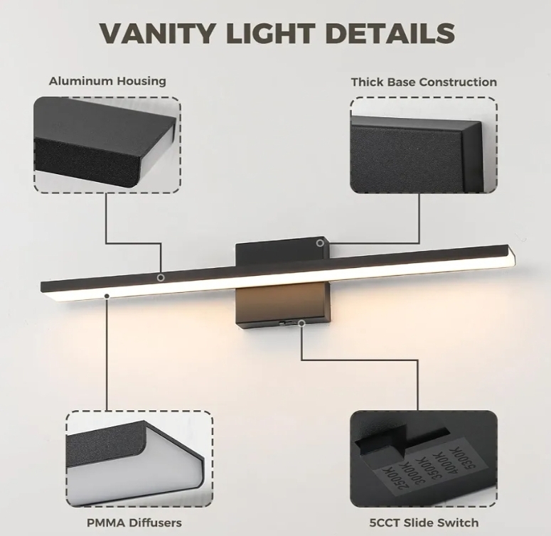 Bathroom 5CCT Dimmable Bathroom Vanity Light Fixtures LED Vanity Light Bar 24'' Inch 24W - Image 6