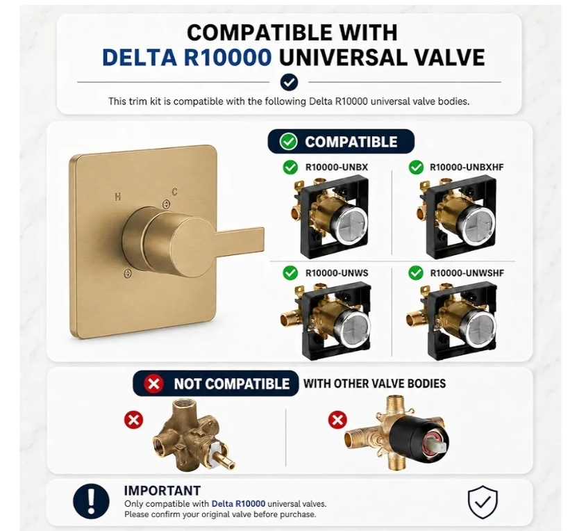 Replacement for Delta 13/14 Series Shower Trim Kit, Compatible with Delta R10000 Tub Shower Faucet Set, Brushed Gold - Image 7