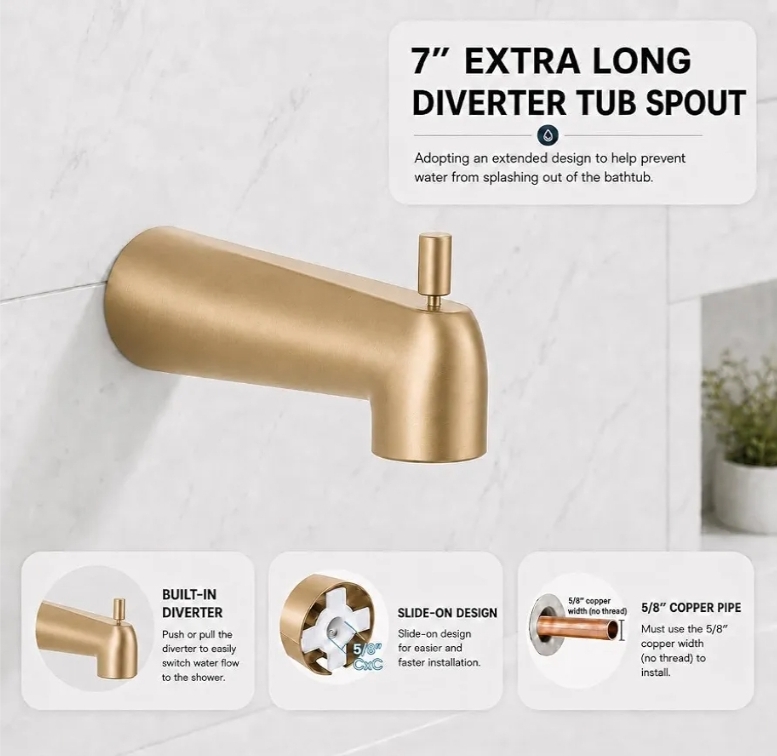 Replacement for Delta 13/14 Series Shower Trim Kit, Compatible with Delta R10000 Tub Shower Faucet Set, Brushed Gold - Image 12