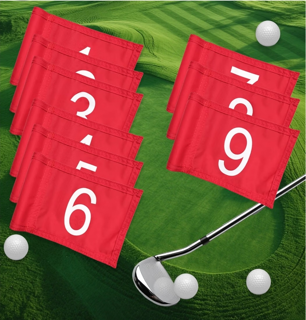 18 Pcs Mini Golf Flags with Inserted Tube 8.9 x 5.7 Inch Nylon 1-9 Golf Pin Flags - Image 7