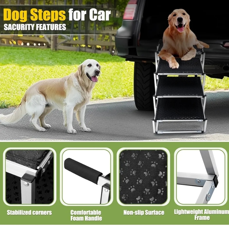 Foldable Dog Stairs with Non-Slip Surface - Portable Aluminum Dog Steps for Trucks, SUVs & Cars - 4 Steps - Image 5
