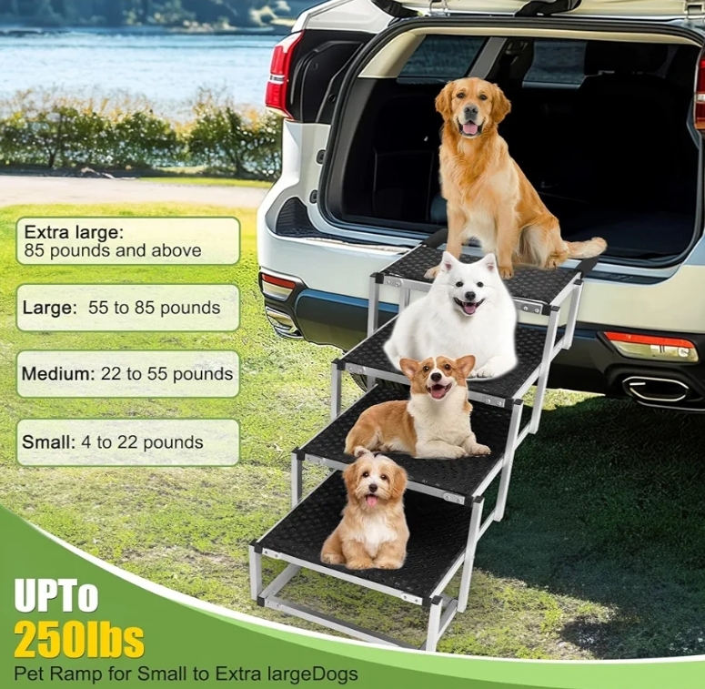 Foldable Dog Stairs with Non-Slip Surface - Portable Aluminum Dog Steps for Trucks, SUVs & Cars - 4 Steps - Image 7