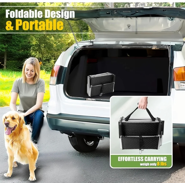 Foldable Dog Stairs with Non-Slip Surface - Portable Aluminum Dog Steps for Trucks, SUVs & Cars - 4 Steps - Image 9