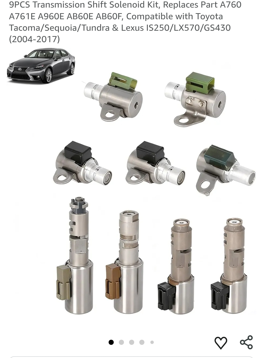 9 PCS Transmission Shift Solenoid Kit, Replaces Part A760 A761E A960E AB60E AB60F, Compatible with Toyota
