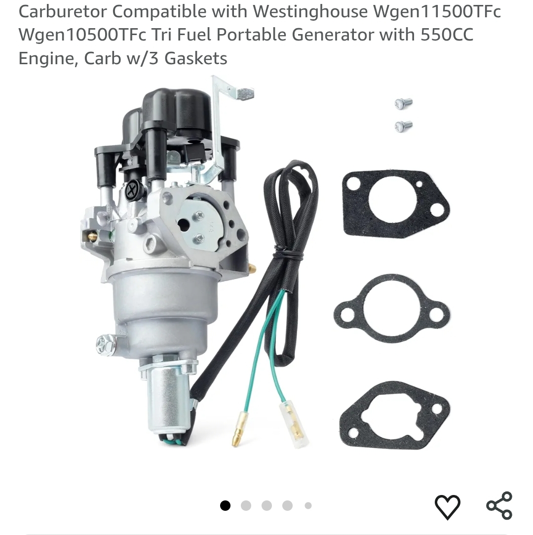 Carburetor Compatible with Westinghouse Wgen11500TFc Wgen10500TFc Tri Fuel Portable Generator with 550CC Engine, Carb w/3 Gaskets