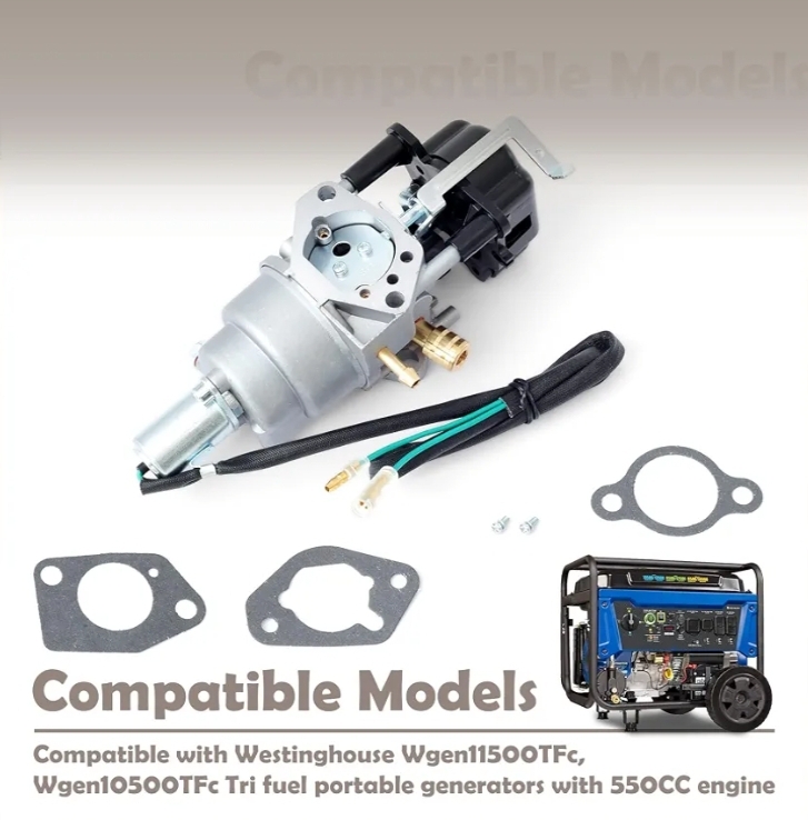 Carburetor Compatible with Westinghouse Wgen11500TFc Wgen10500TFc Tri Fuel Portable Generator with 550CC Engine, Carb w/3 Gaskets - Image 2