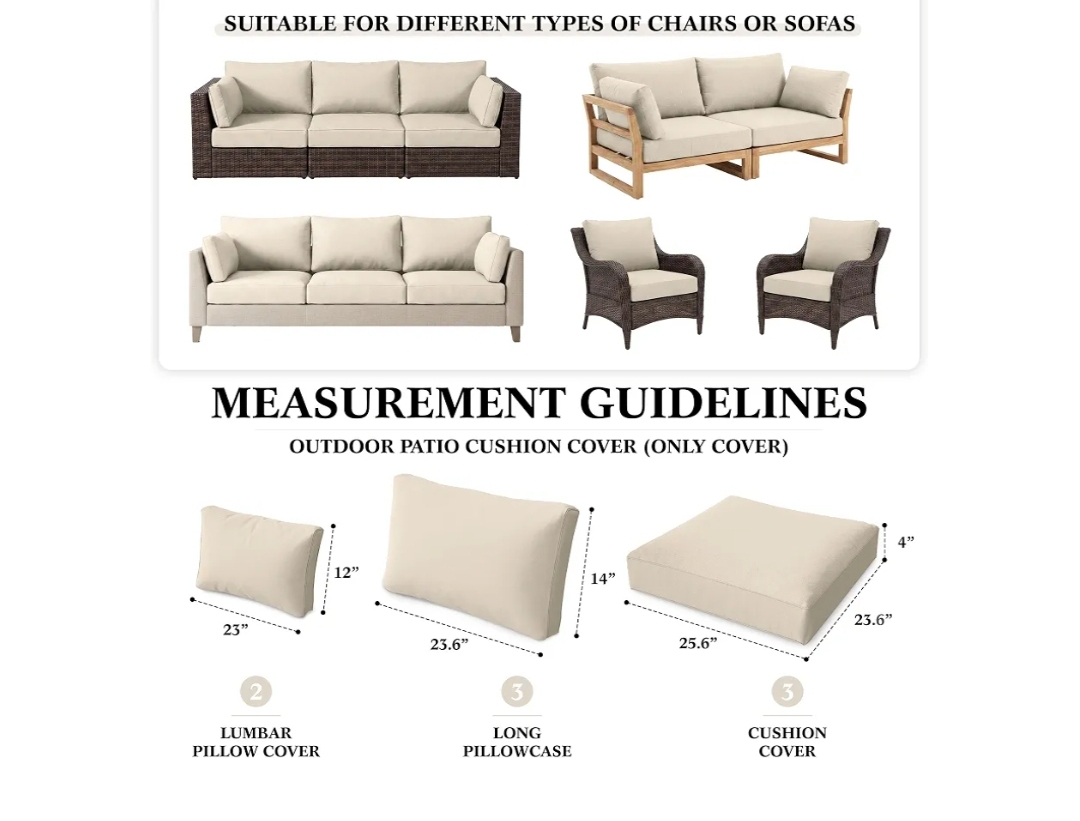 8p Outdoor Cushion Slipcovers Patio Cushion Covers Replacement, Covers Only - Image 6
