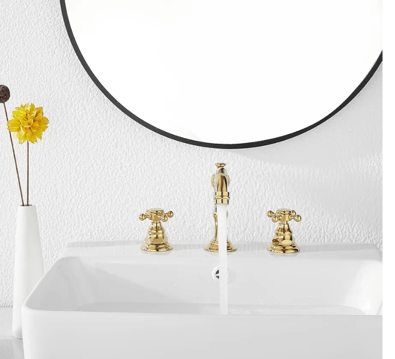 8-16 inch Two Handles 3 Holes Widespread Bathroom Sink Faucet Gold Basin Mixer Tap Faucet Matching Metal Pop Up Drain with Overflow - Image 10