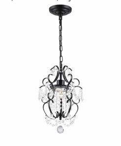 Black Crystal Chandelier 1 Light Elegant Chandelier Crystal Iron Ceiling Light Fixture
