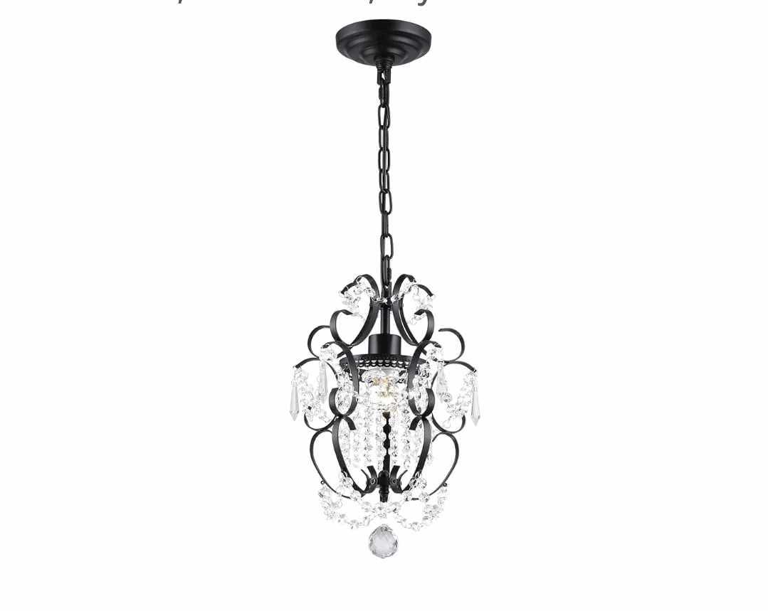 Black Crystal Chandelier 1 Light Elegant Chandelier Crystal Iron Ceiling Light Fixture