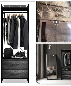 Clothing Rack with Drawers - Clothes Stand Dresser - Wood Top, Steel Frame, & Fabric Drawers - Tall Closet Storage Organizer