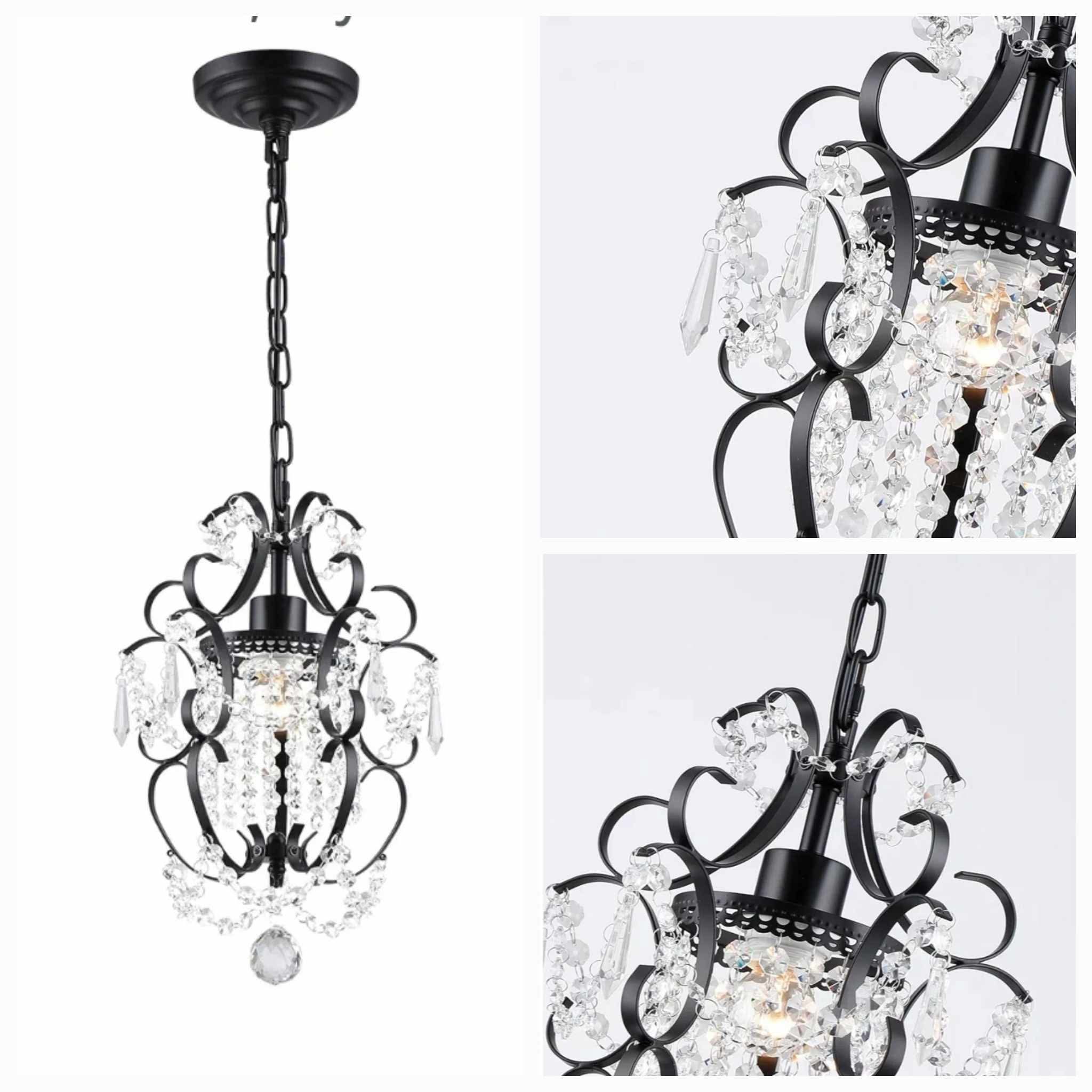 Black Crystal Chandelier 1 Light Elegant Chandelier Crystal Iron Ceiling Light Fixture - Image 3