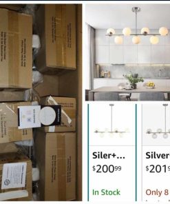 Alternative view of Lighting Modern Sliver Chandelier with White Globe Sputnik Chandelier Pendant Light Frosted Globe Glass Adjustable Hanging Ceiling Light