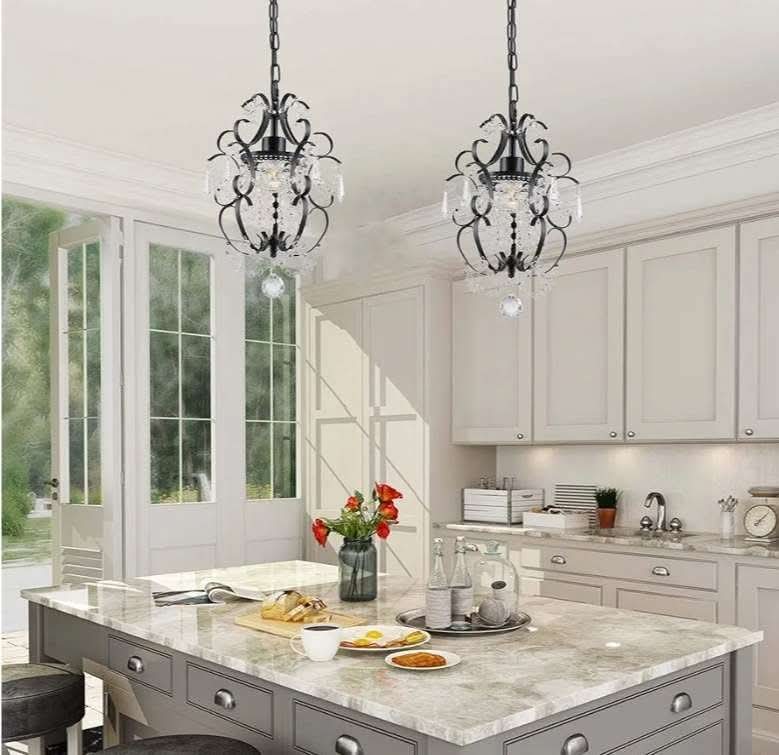 Black Crystal Chandelier 1 Light Elegant Chandelier Crystal Iron Ceiling Light Fixture - Image 4
