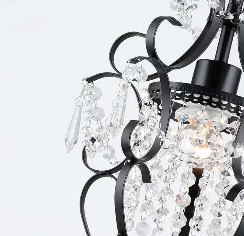 Black Crystal Chandelier 1 Light Elegant Chandelier Crystal Iron Ceiling Light Fixture - Image 5