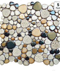 Pebble Shower Floor Tile Bathroom Beige Wall Backsplash Mosaic Tiles (5 Sheets)