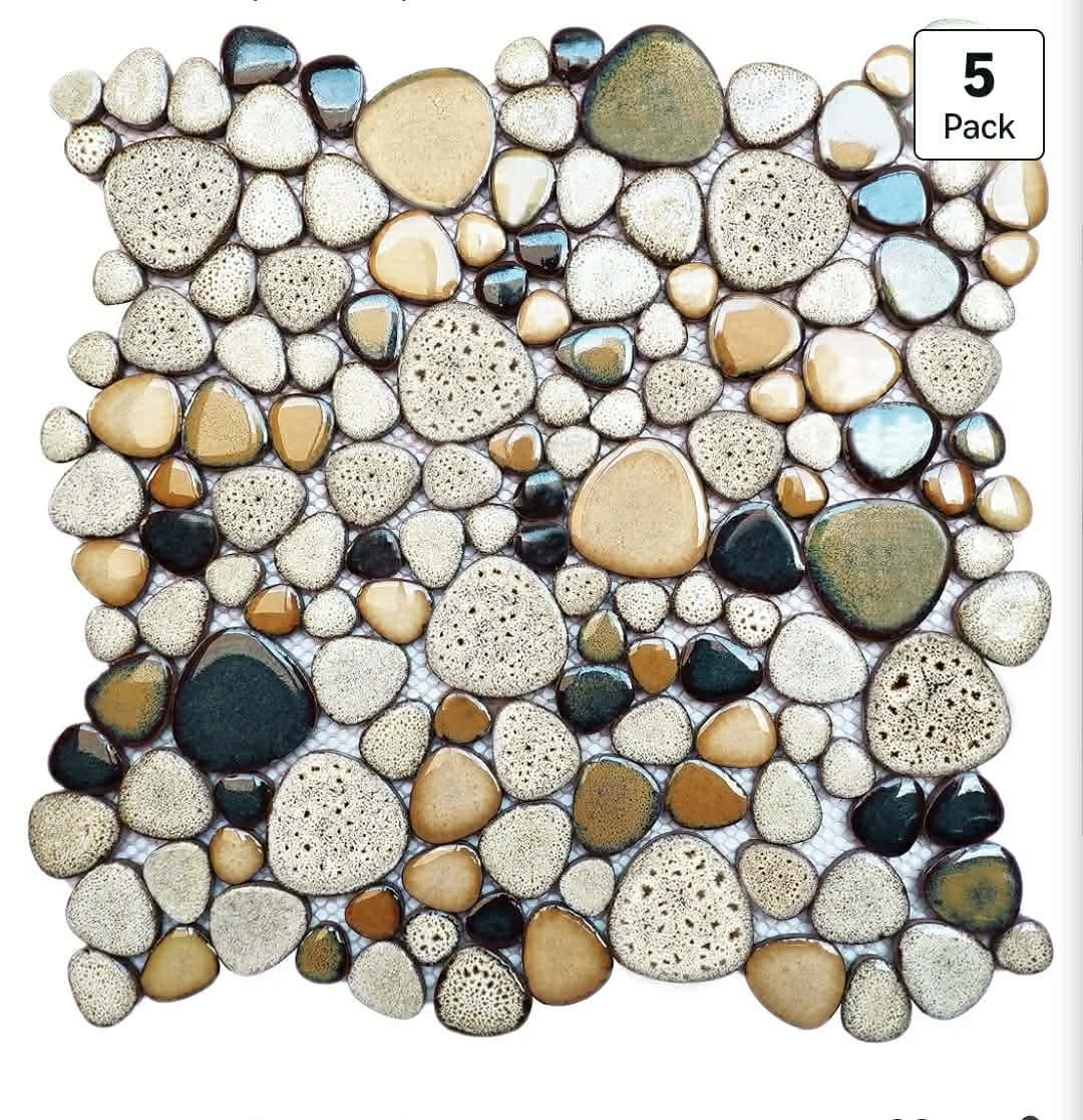 Pebble Shower Floor Tile Bathroom Beige Wall Backsplash Mosaic Tiles (5 Sheets)