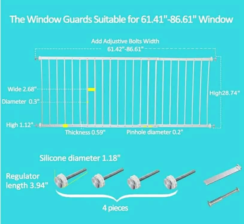 61.41-86.61" Wide Window Guards for Child Safety White 3 Piece - Image 9