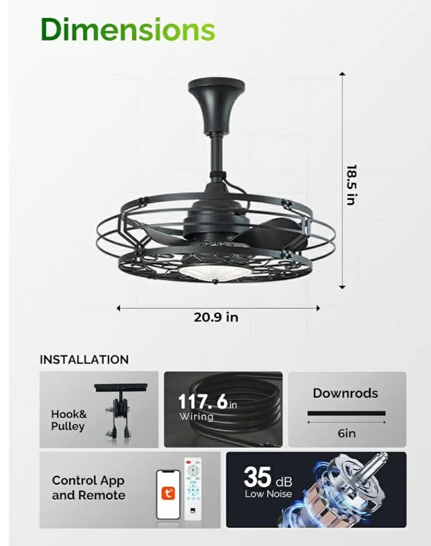 Orison Outdoor Ceiling Fan with Light, 20.9" Gazebo Fans Outdoor Hanging, Plug in Ceiling Fan - Image 6
