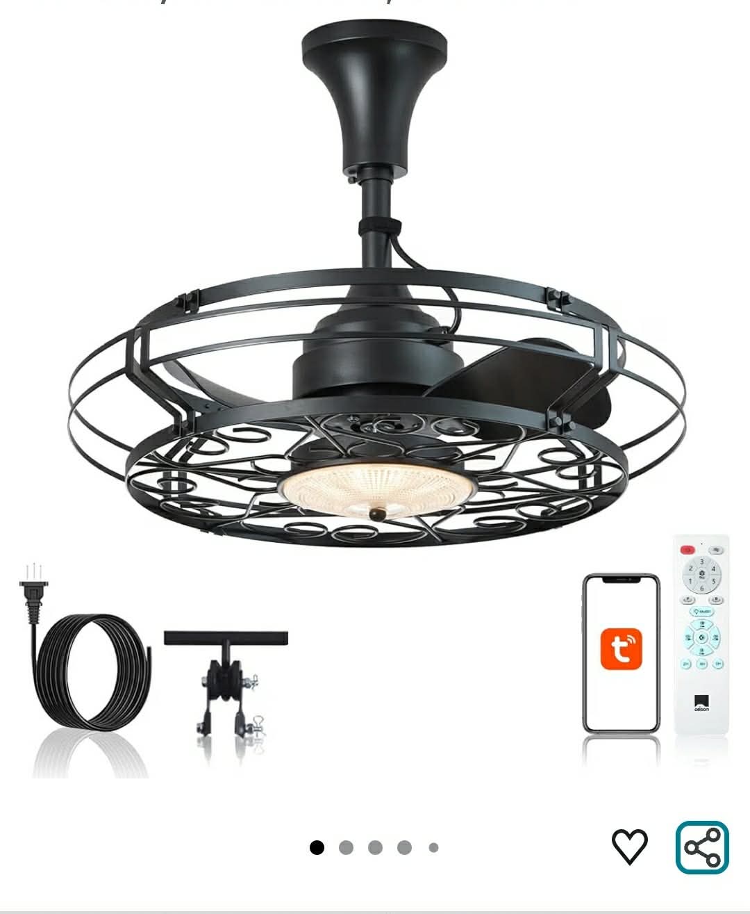 Orison Outdoor Ceiling Fan with Light, 20.9" Gazebo Fans Outdoor Hanging, Plug in Ceiling Fan