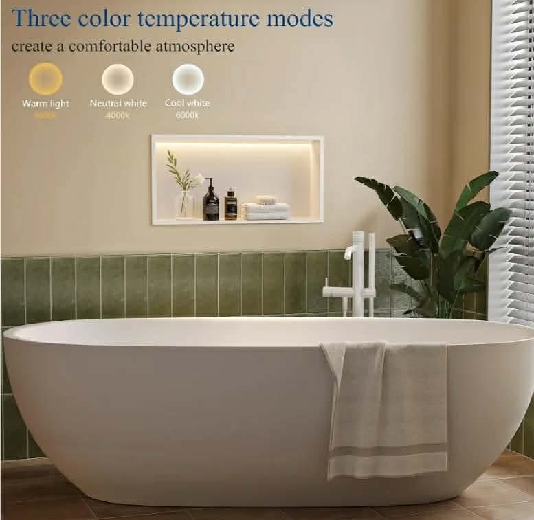 24"x12" White LED Shower Niche, 3 CCT Dimmable Light, No Tile Needed - Image 9