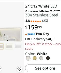 Alternative view of 24"x12" White LED Shower Niche, 3 CCT Dimmable Light, No Tile Needed
