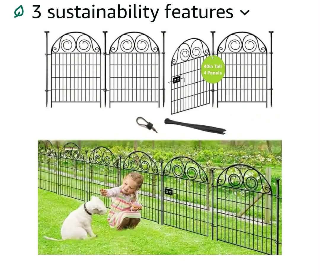 Tall Garden Fence with Gate, 40 Inch(H) 4 Panels Total Length 8.8 Ft Dog Fences Outdoor for Yard, Black Metal No Dig