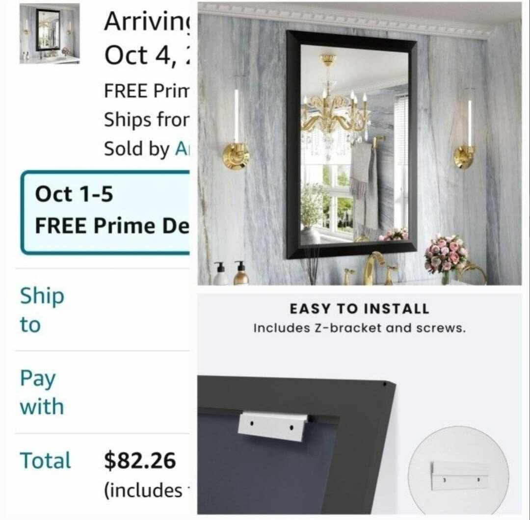 Black Bathroom Mirror, 24x36 Inch Thick Metal Framed Wall Mirror - Image 9