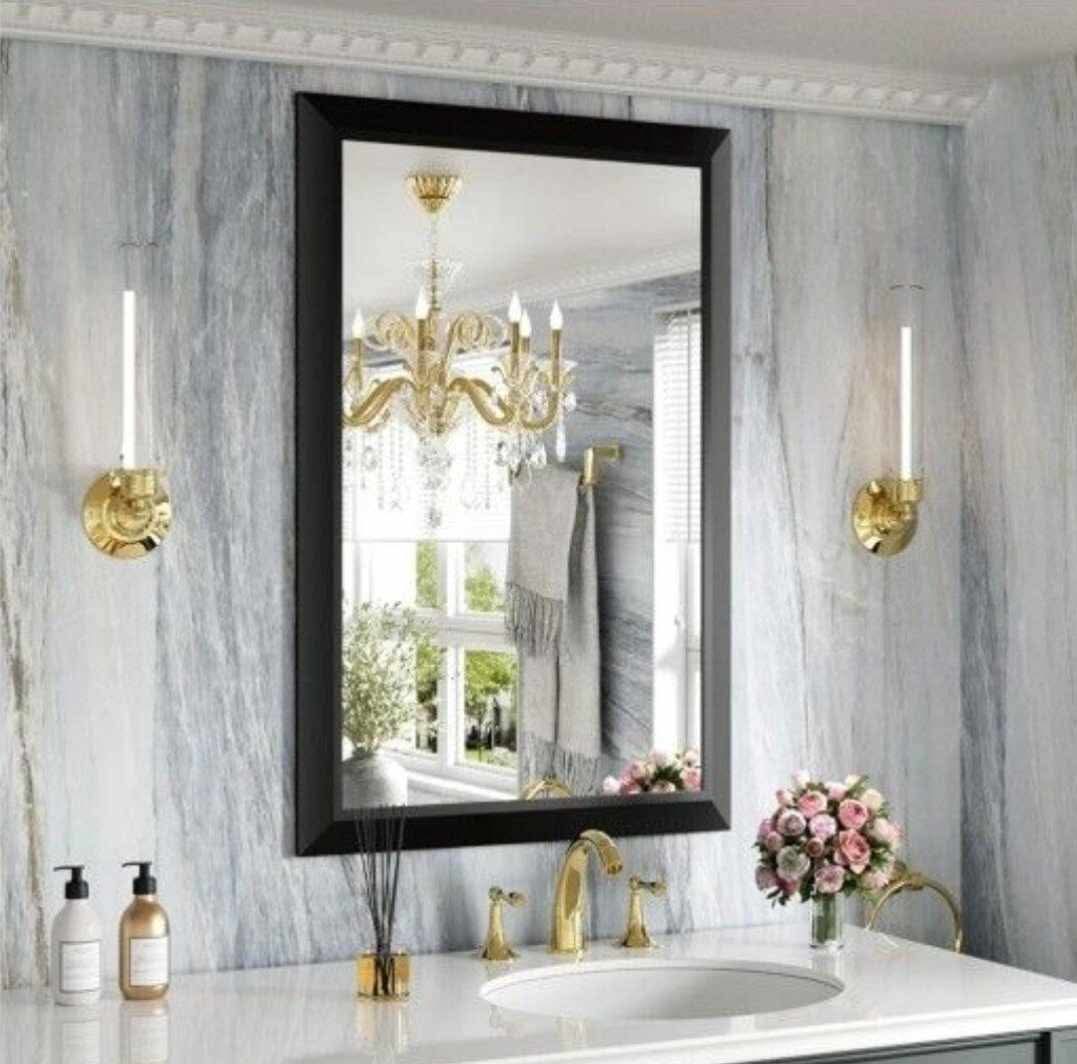 Black Bathroom Mirror, 24x36 Inch Thick Metal Framed Wall Mirror - Image 8